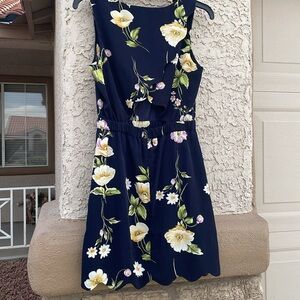 Blue and Cream Sleeveless Crew Neck Sundress